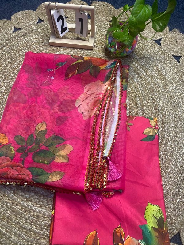 Indian Weightless Floral Printed Georgette Saree - Image 4