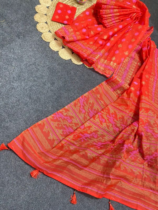 Soft Cotton Skin Printed Saree - Image 4