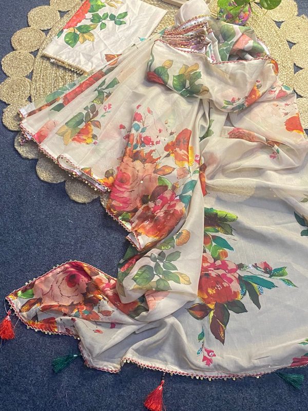 Indian Weightless Floral Printed Georgette Saree - Image 2