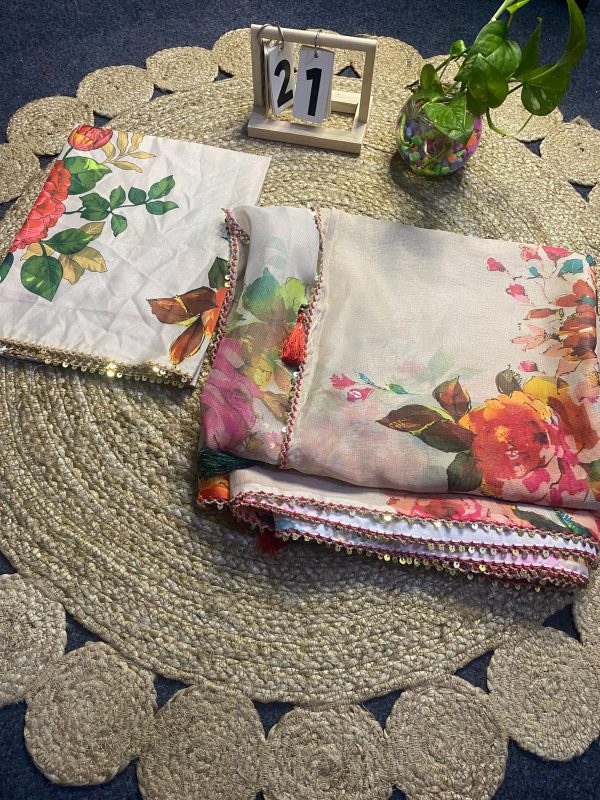 Indian Weightless Floral Printed Georgette Saree - Image 3