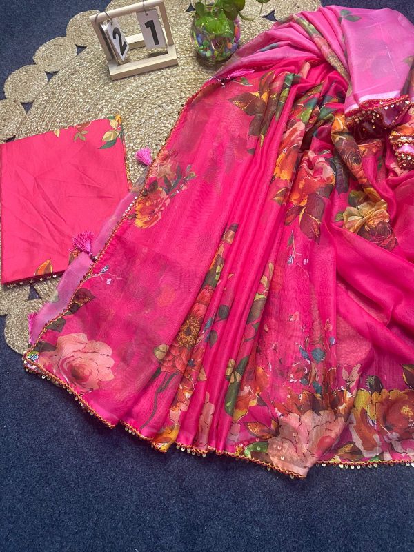 Indian Weightless Floral Printed Georgette Saree - Image 5