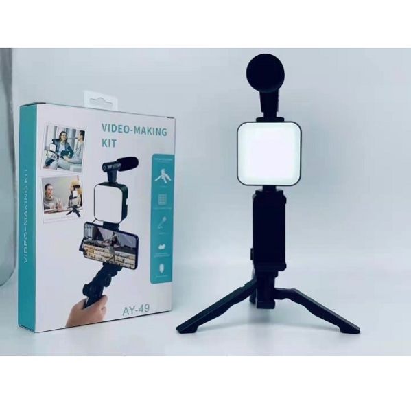 AY-49 Video Vlogger Kits With Microphone & LED Fill Light Mini Tripod - Image 2