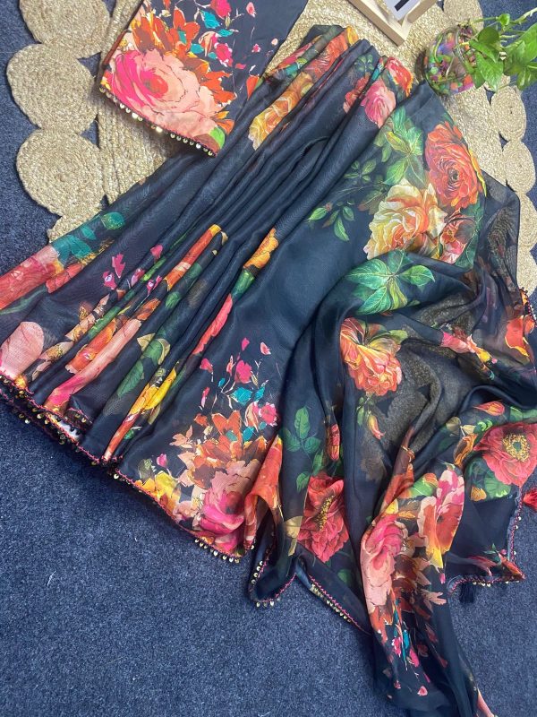 Indian Weightless Floral Printed Georgette Saree - Image 9