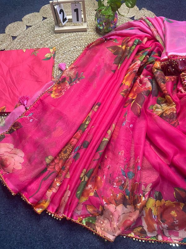 Indian Weightless Floral Printed Georgette Saree - Image 6