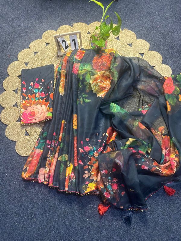 Indian Weightless Floral Printed Georgette Saree - Image 8