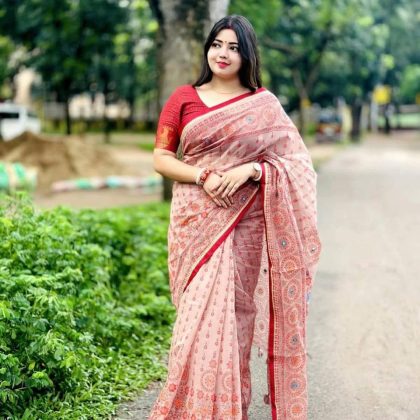 Royal VIP Half Silk Saree with Thread Embroidery & Dollar Work